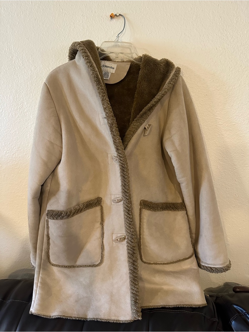 St. Johns Bay Vtg Suede Faux Fur Lined Beige Coat Penny Lane Women’s Sz M